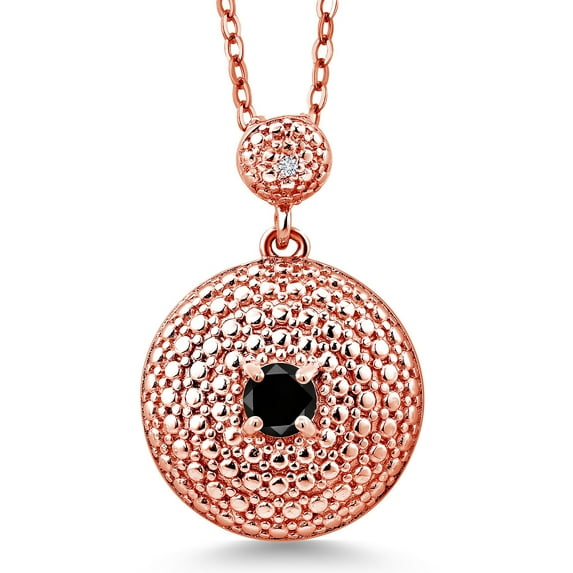 Gem Stone King 0.28 Cttw Round Black Diamond White Diamond Rose Plated Pendant with Chain