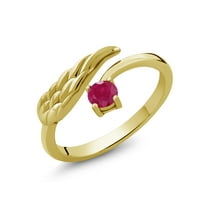 Gem Stone King 0.30 Ct Round Red Ruby 18K Yellow Gold Plated Silver Wing Ring