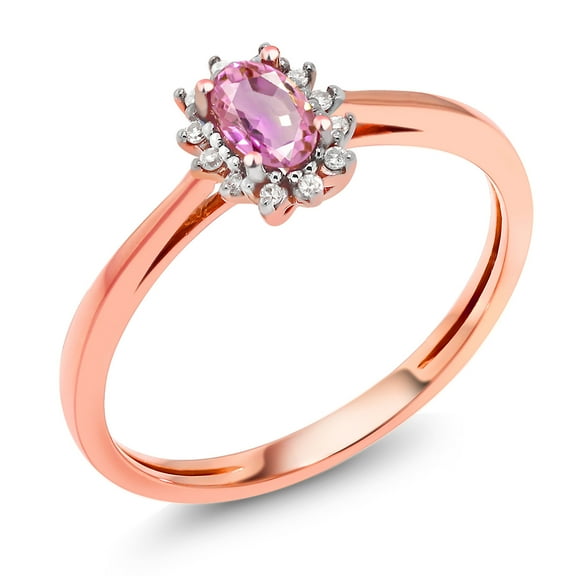 Gem Stone King 0.35 Ct Oval Pink Sapphire White Diamond 18K Rose Gold Ring (Size 9)