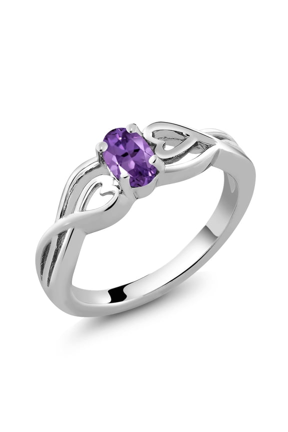 0.35 Cttw Oval Purple Amethyst Solitaire Ring for Women | 925 Sterling Silver | Oval 6X4MM | Gemstone Birthstone | Size 9