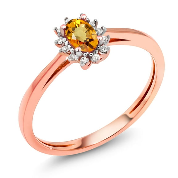 Gem Stone King 0.35 Ct Oval Yellow Sapphire White Diamond 18K Rose Gold Ring (Size 8)