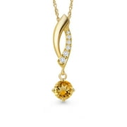 GEM STONE KING 0.35 Ct Yellow Citrine G/H Lab Grown Diamond 14K Yellow Gold Pendant with Chain