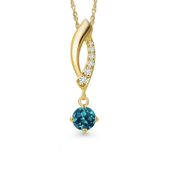 Gem Stone King 0.36 Ct London Blue Topaz G/H Lab Grown Diamond 14K Yellow Gold Pendant with Chain