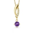 thumbnail image 1 of Gem Stone King 0.36 Ct Purple Amethyst G/H Lab Grown Diamond 14K Yellow Gold Pendant with Chain, 1 of 6