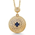 thumbnail image 1 of Gem Stone King 0.36 Cttw Round Blue Sapphire White Diamond Yellow Plated Pendant with Chain, 1 of 4