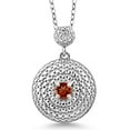 thumbnail image 1 of Gem Stone King 0.38 Cttw Round Red Garnet White Diamond Rhodium Plated Pendant with Chain, 1 of 4