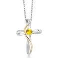 thumbnail image 1 of Gem Stone King 0.39 Ct Yellow Sapphire 925 Silver and 10K Yellow Gold Lab Grown Diamond Infinity Cross Pendant with Chain, 1 of 4