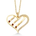 thumbnail image 1 of Gem Stone King 0.4 Ct Round Red Garnet and Created Moissanite 18K Yellow Gold Plated Silver Pendant with Chain, 1 of 3
