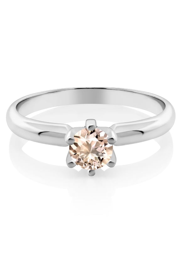 0.40 Ct 5mm Round Peach Morganite 925 Sterling Silver 6-Prong Solitaire Ring (Size 6)