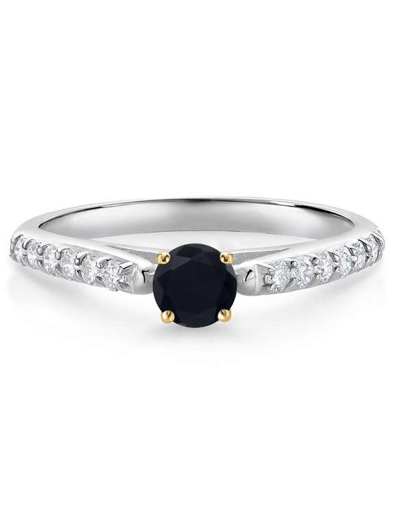 0.40 Ct Black Onyx G/H Lab Grown Diamond 10K White and Yellow Gold Engagement Ring (Size 5)
