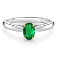thumbnail image 1 of Gem Stone King 0.40 Ct Oval Green Nano Emerald 10K White and Yellow Gold Solitaire Engagement Ring (Size 7), 1 of 4