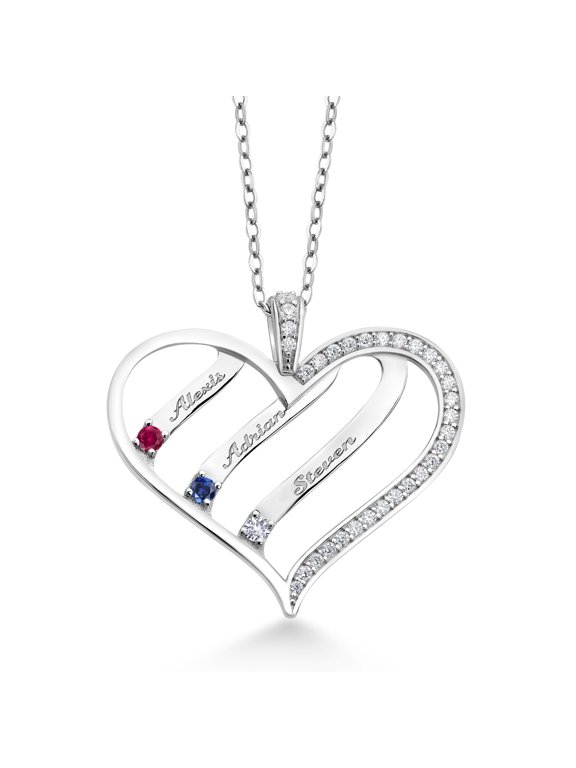 0.40 Ct Red Created Ruby Blue Created Sapphire and Created Moissanite 925 Sterling Silver Pendant with Chain
