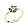 thumbnail image 1 of Gem Stone King 0.40 Ct Round Blue Diamond White Diamond 10K Yellow Gold Ring, 1 of 3