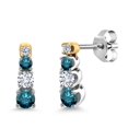 thumbnail image 1 of Gem Stone King 0.40 Ct Round Blue Diamond White Diamond and Created Moissanite 925 Silver and 10K Yellow Gold Earrings, 1 of 6