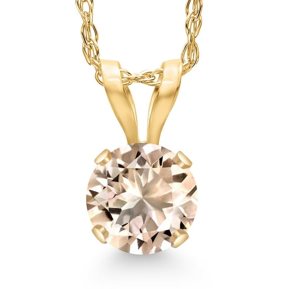 Gem Stone King 0.40 Ct Round Peach Morganite 14K Yellow Gold Pendant with Chain