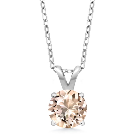 Gem Stone King 925 Sterling Silver Peach Morganite Pendant Necklace for Women | 0.40 Cttw | Gemstone October Birthstone | Round 5MM | With 18 inch Chain