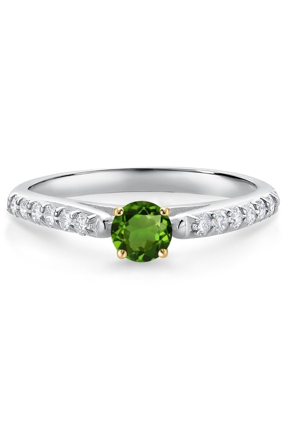 0.43 Ct Green Tourmaline G/H Lab Grown Diamond 10K White and Yellow Gold Engagement Ring (Size 6)