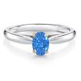 thumbnail image 1 of Gem Stone King 0.43 Ct Oval Fancy Blue Zirconia 10K White and Yellow Gold Solitaire Engagement Ring (Size 5), 1 of 4