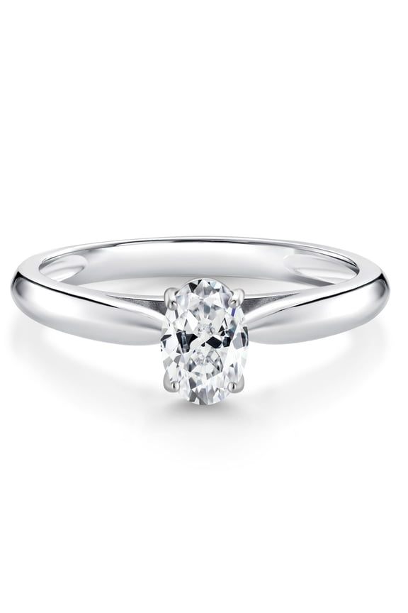 0.43 Ct Oval White Zirconia 10K White Gold Solitaire Engagement Ring
