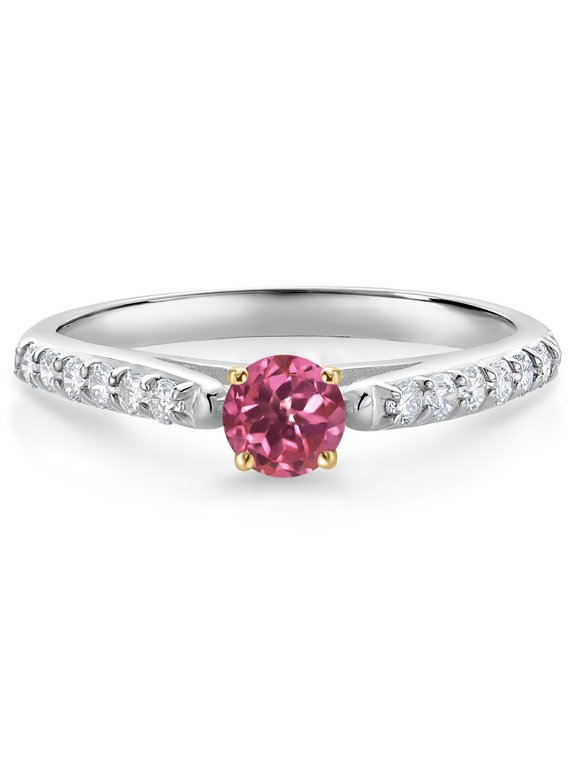 0.43 Ct Pink Tourmaline G/H Lab Grown Diamond 10K White and Yellow Gold Engagement Ring (Size 8)