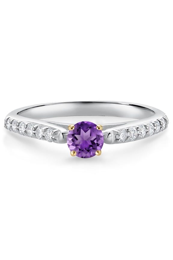 0.43 Ct Purple Amethyst G/H Lab Grown Diamond 10K White and Yellow Gold Engagement Ring (Size 6)
