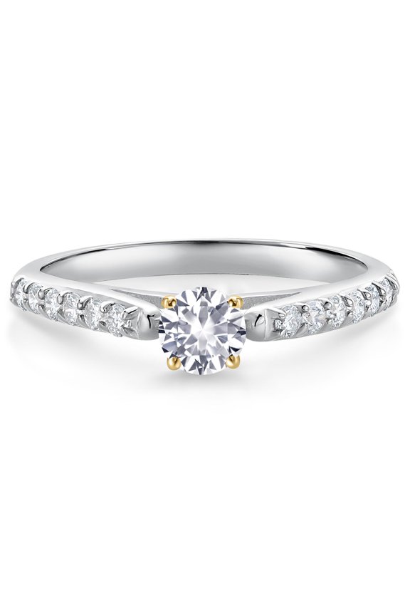 0.43 Ct White Created Sapphire G/H Lab Grown Diamond 10K White and Yellow Gold Engagement Ring (Size 5)