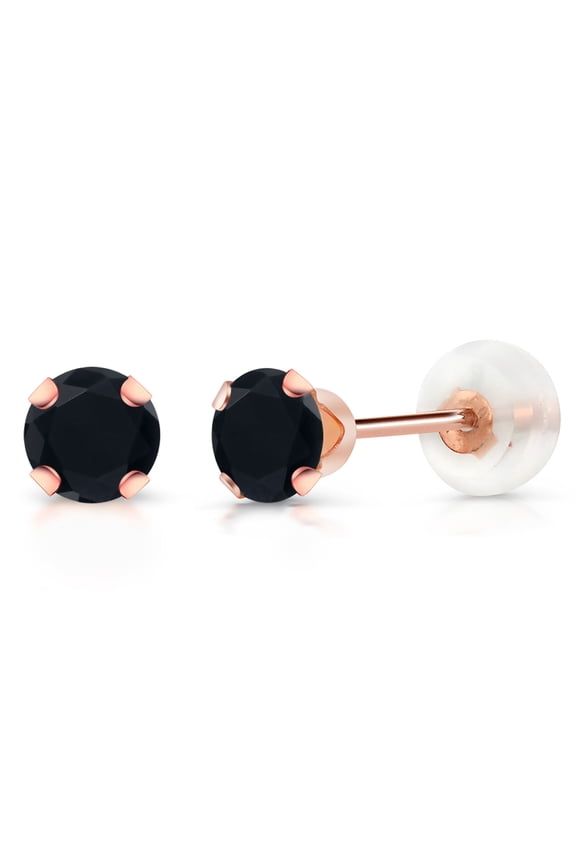 0.44 Ct Round 4mm Black Onyx 10K Rose Gold Stud Earrings for Women Men