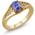 thumbnail image 1 of Gem Stone King 0.45 Ct Oval Blue Tanzanite 18K Yellow Gold Plated Silver Ring (Size 7), 1 of 3
