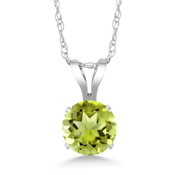 Gem Stone King 0.45 Ct Round Green Peridot 14K White Gold Pendant With Chain