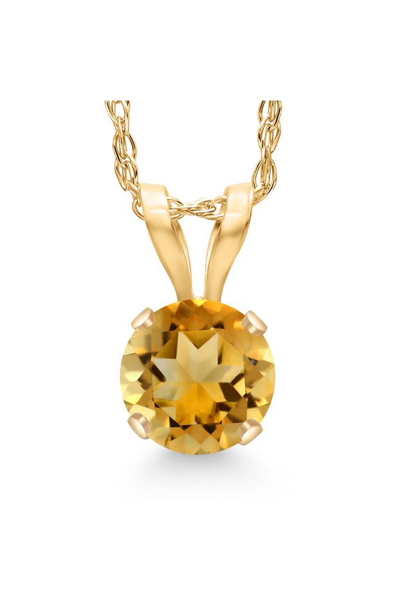 0.45 Ct Round Yellow Citrine 14K Yellow Gold Pendant with Chain