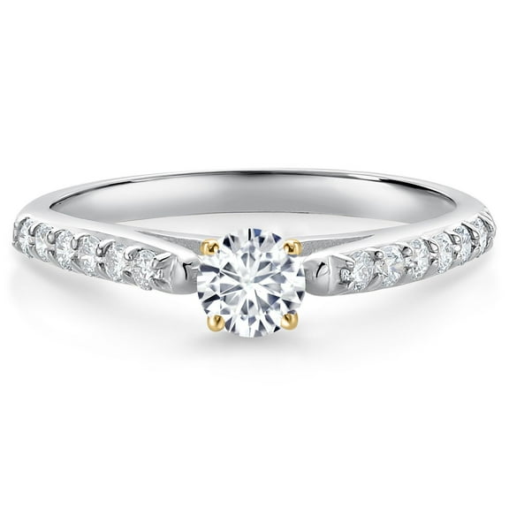 Gem Stone King 0.45 Cttw Round Lab Grown Diamond 10K White and Yellow Gold Engagement Ring for Women | E-F Color | VVS-VS Clarity | Round 4MM (Size 7)