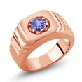 thumbnail image 1 of Gem Stone King 0.46 Ct Blue AAA Tanzanite 18K Rose Gold Plated Silver Men's Solitaire Ring (Size 12), 1 of 2
