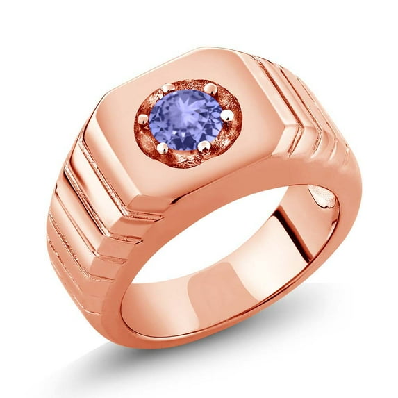 Gem Stone King 0.46 Ct Blue AAA Tanzanite 18K Rose Gold Plated Silver Men's Solitaire Ring (Size 12)