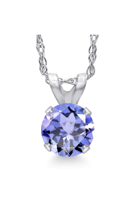 0.46 Ct Round Blue Tanzanite 14K White Gold Pendant Necklace for Women | Gemstone Birthstone | Round 5MM | With 18 inch Chain