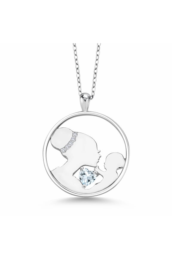 0.47 Ct Sky Blue Aquamarine E-F Lab Grown Diamond 925 Sterling Silver Pendant with Chain