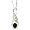 thumbnail image 1 of Gem Stone King 0.47 Cttw Black Onyx and White Lab Grown Diamond 925 Silver and 10K Yellow Gold Pendant Necklace for Women | With 18 inch Chain, 1 of 4