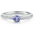 thumbnail image 1 of Gem Stone King 0.48 Ct Blue Tanzanite G/H Lab Grown Diamond 10K White and Yellow Gold Engagement Ring (Size 5), 1 of 4