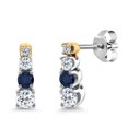 thumbnail image 1 of Gem Stone King 0.48 Ct Round White Topaz Blue Sapphire and Created Moissanite 925 Silver and 10K Yellow Gold Earrings, 1 of 6