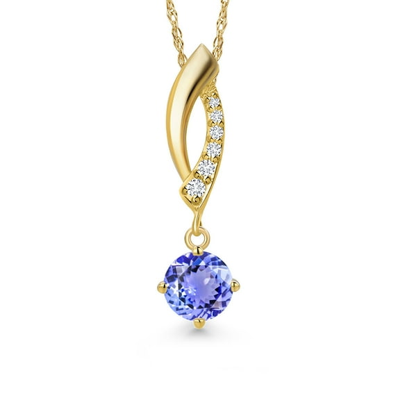 Gem Stone King 0.49 Ct Blue Tanzanite G/H Lab Grown Diamond 14K Yellow Gold Pendant with Chain