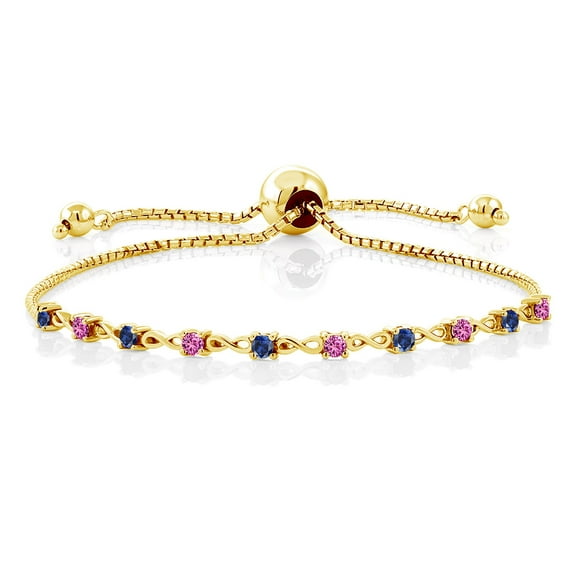 Gem Stone King 0.50 Ct Blue Created Sapphire Pink Created Sapphire 18K Yellow Gold Plated Silver Bracelet for Women