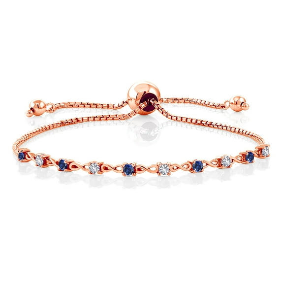 Gem Stone King 0.50 Ct Blue Created Sapphire White Created Sapphire 18K Rose Gold Plated Silver Bracelet for Women