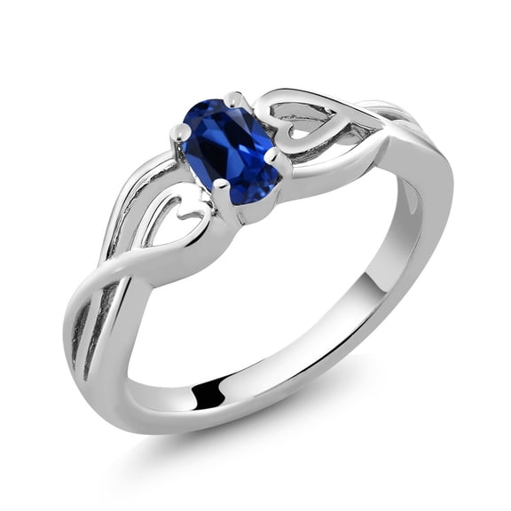 Gem Stone King 0.50 Ct Oval Blue Created Sapphire 925 Sterling Silver Ring