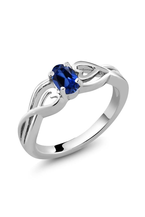 0.50 Ct Oval Blue Created Sapphire 925 Sterling Silver Ring