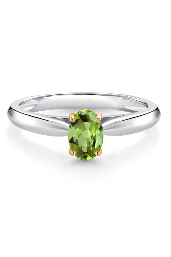 0.50 Ct Oval Green Peridot 10K White and Yellow Gold Solitaire Engagement Ring (Size 5)