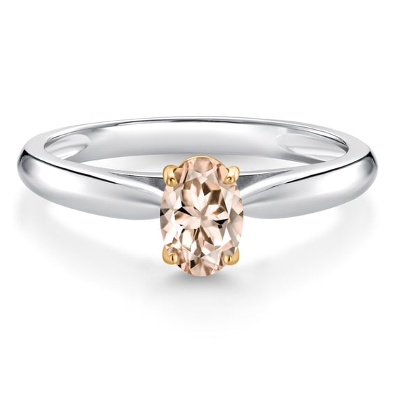 Gem Stone King 0.50 Ct Oval Peach Morganite 10K White and Yellow Gold Solitaire Engagement Ring (Size 6)