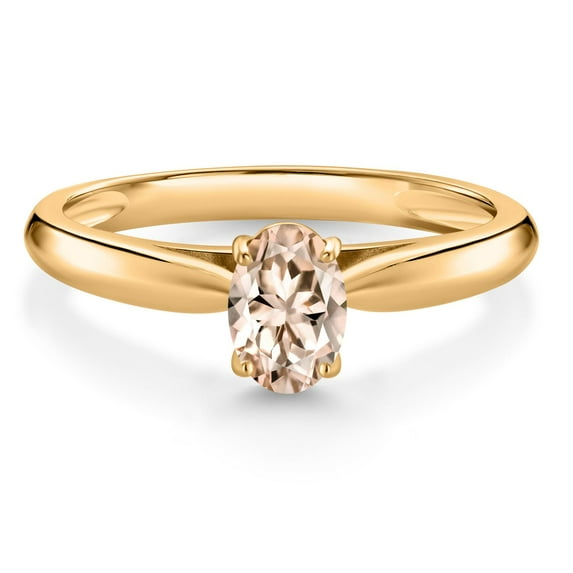 Gem Stone King 0.50 Ct Oval Peach Morganite 10K Yellow Gold Solitaire Engagement Ring