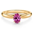 thumbnail image 1 of Gem Stone King 0.50 Ct Oval Pink Created Sapphire 10K Yellow Gold Solitaire Engagement Ring, 1 of 4