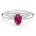 thumbnail image 1 of Gem Stone King 0.50 Ct Oval Red Created Ruby 10K White and Yellow Gold Solitaire Engagement Ring (Size 5), 1 of 4
