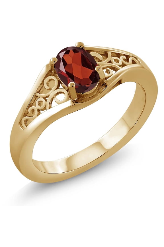 0.50 Ct Oval Red Garnet 18K Yellow Gold Plated Silver Ring (Size 7)