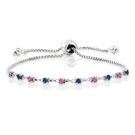 Gem Stone King 0.50 Ct Pink Created Sapphire Blue Created Sapphire 925 Sterling Silver Bracelet for Women